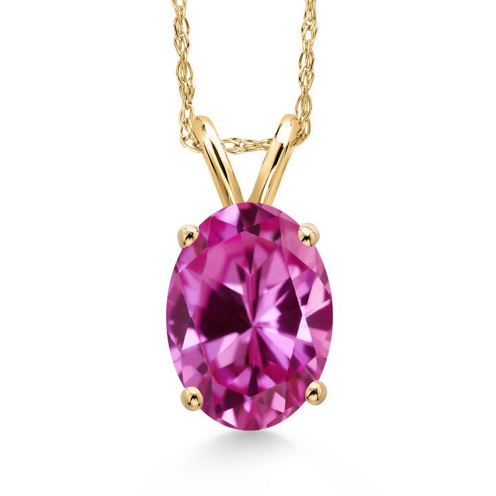 Pink Created Sapphire - September_Pendant in 14K Yellow Gold