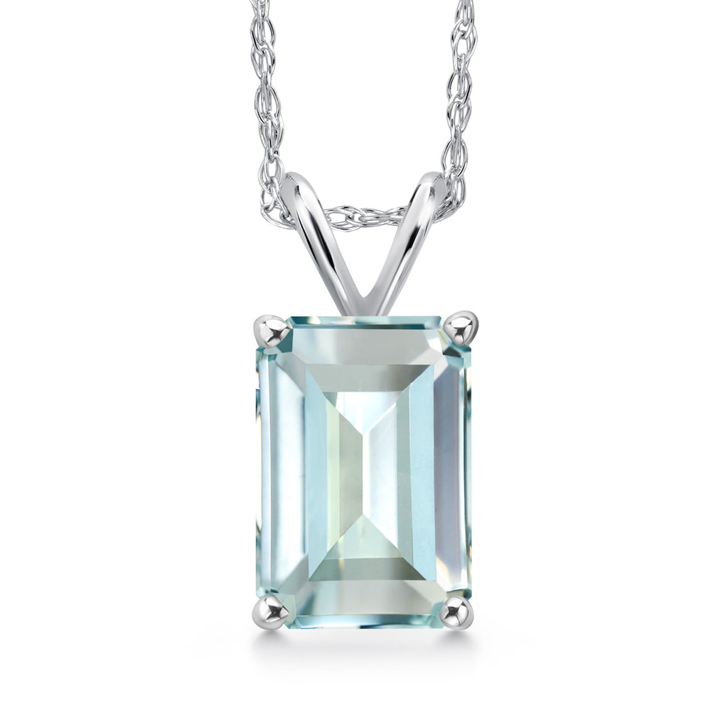 Created Aquamarine - March_Pendant in 14K White Gold