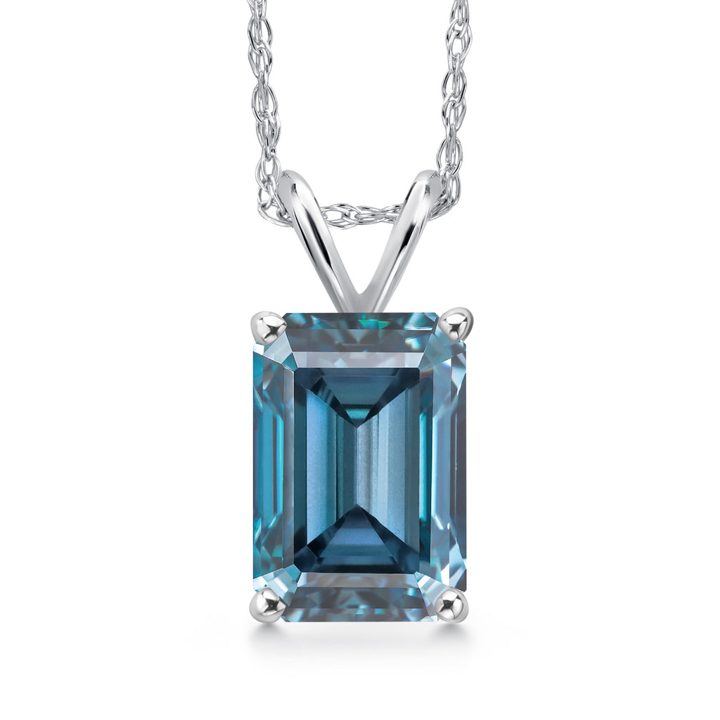 Persian Blue Moissanite - April_Pendant in 14K White Gold