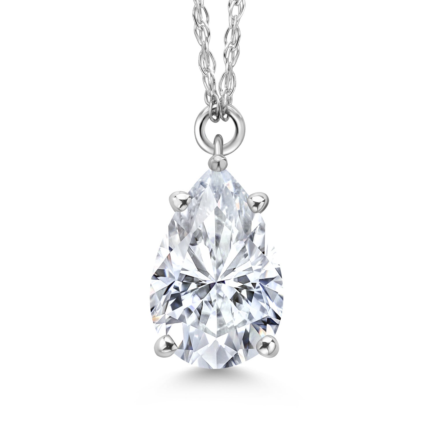 14K White Gold White Moissanite Pendant Necklace for Women | 1.32 Cttw | Gemstone Birthstone | Pear Shape 9X6MM | With 18 Inch Chain