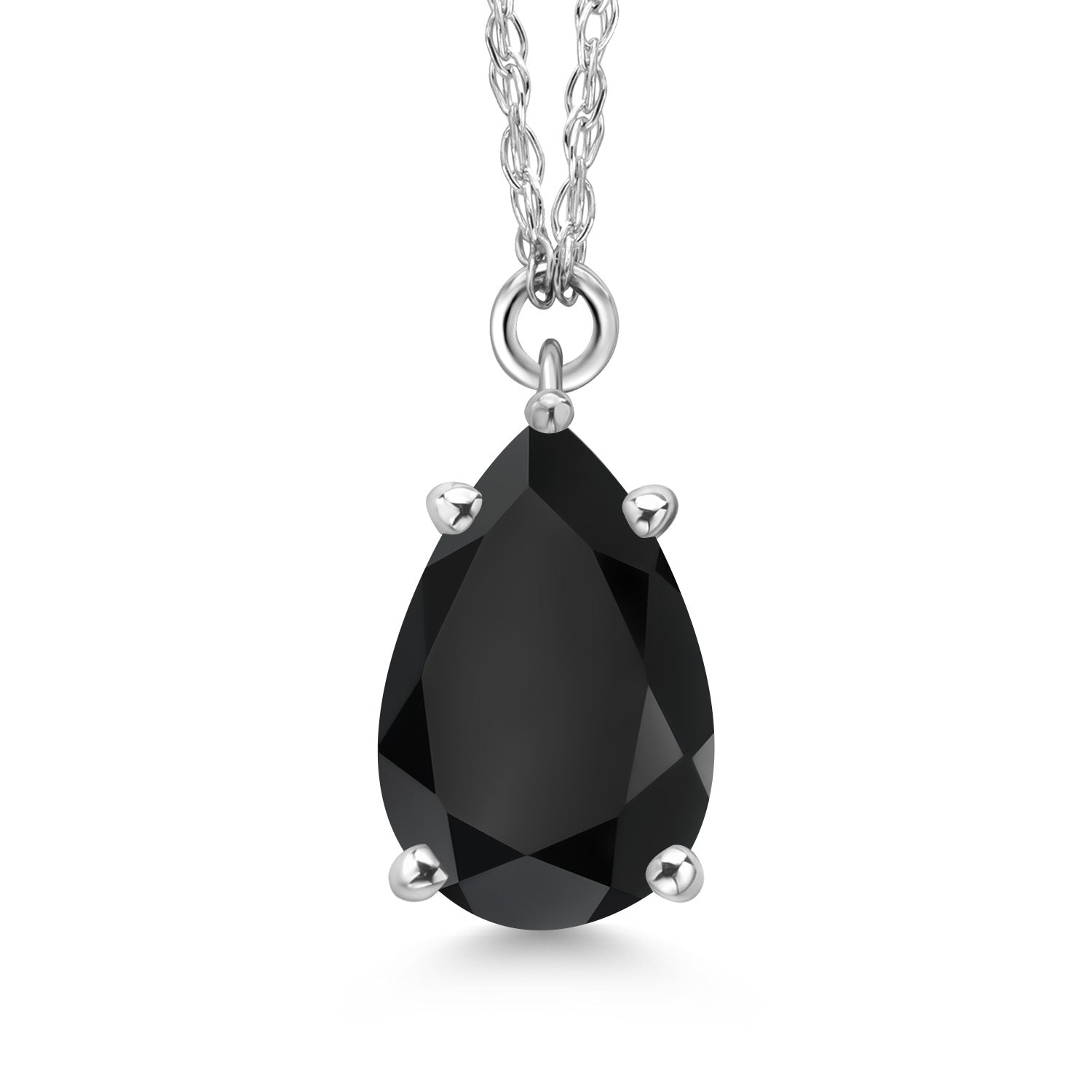 14K White Gold Black Onyx Pendant Necklace for Women | 1.28 Cttw | Gemstone December Birthstone | Pear Shape 9X6MM | With 18 Inch Chain