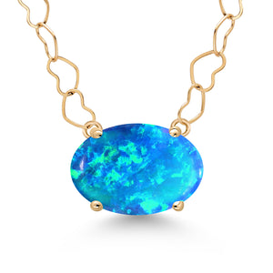 Blue Simulated Opal - October_Necklace in 14K Yellow Gold