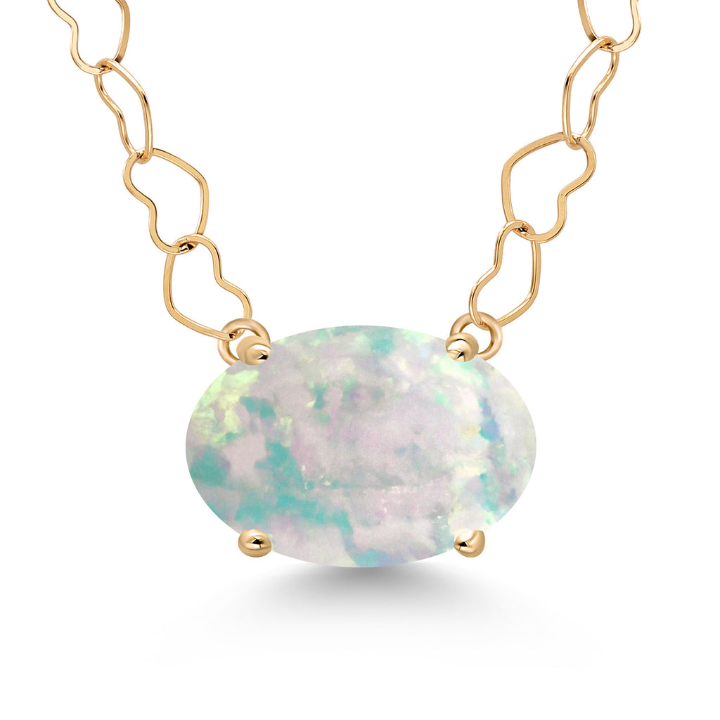 White Opal-Cabochon - October_Necklace in 14K Yellow Gold