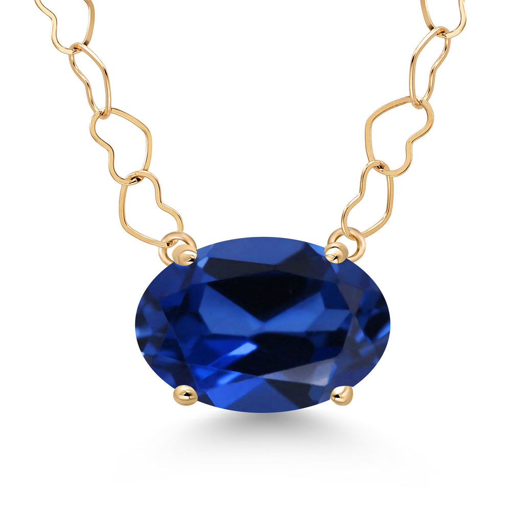 Blue Created Sapphire - September_Necklace in 14K Yellow Gold