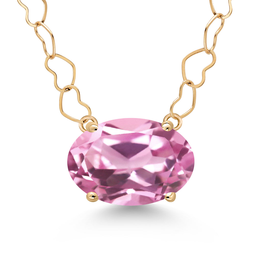 Light Pink Created Sapphire - September_Necklace in 14K Yellow Gold