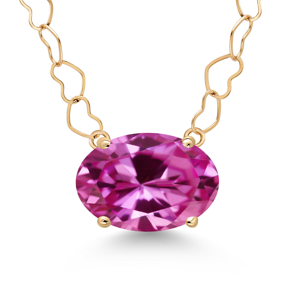 Pink Created Sapphire - September_Necklace in 14K Yellow Gold