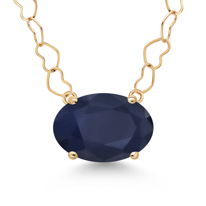 Gem Stone King 14K Yellow Gold Blue Sapphire Pendant Necklace for Women | 4.50 Cttw | Gemstone September Birthstone | Oval 11X9MM | With 18 Inch 14K Gold Heart Chain