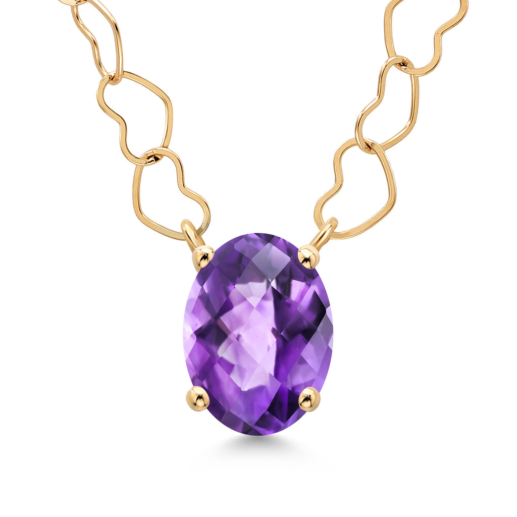 Amethyst-Checkerboard - February_Necklace in 14K Yellow Gold