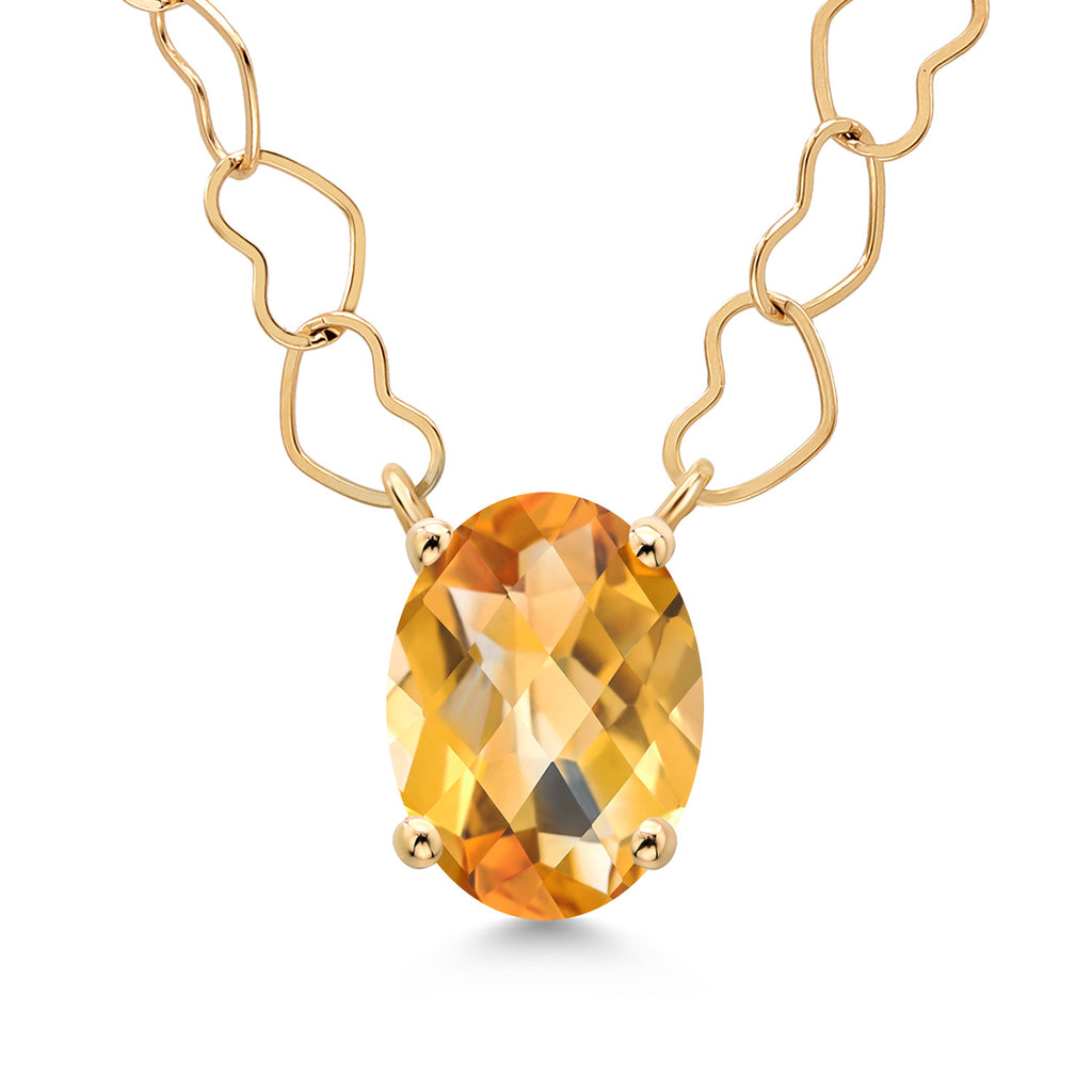 Citrine-Checkerboard - November_Necklace in 14K Yellow Gold
