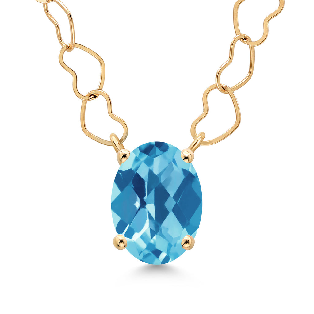 Swiss Blue Topaz-Checkerboard - November_Necklace in 14K Yellow Gold