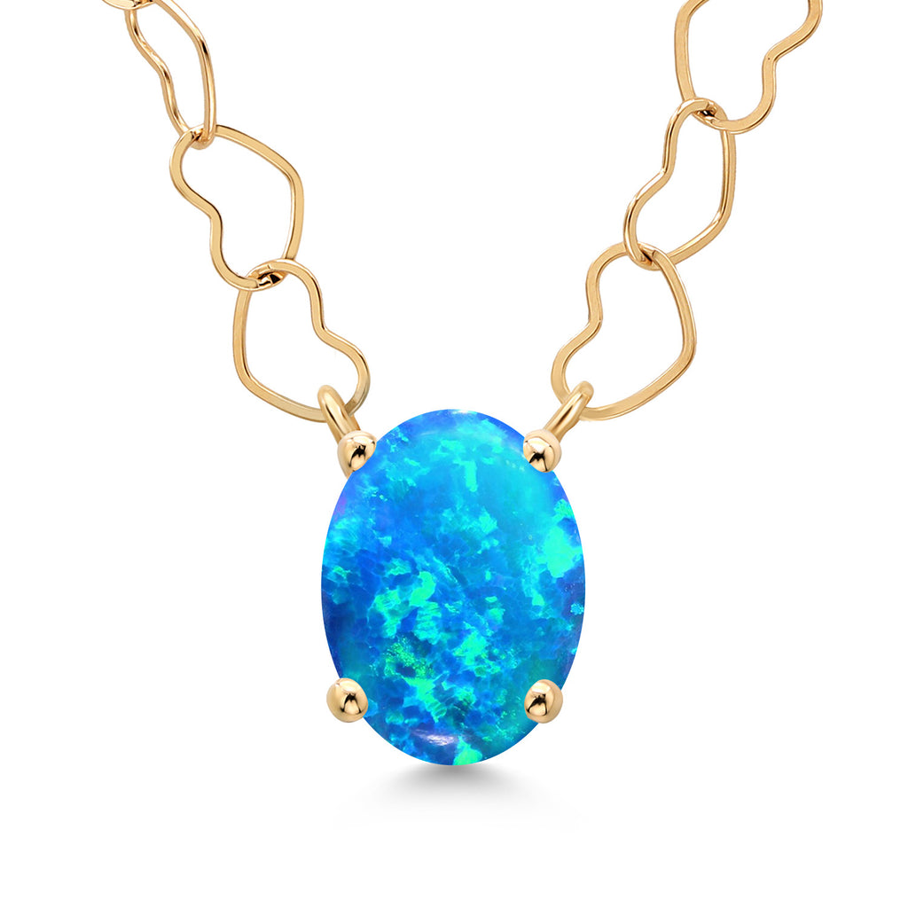 Blue Simulated Opal - October_Necklace in 14K Yellow Gold