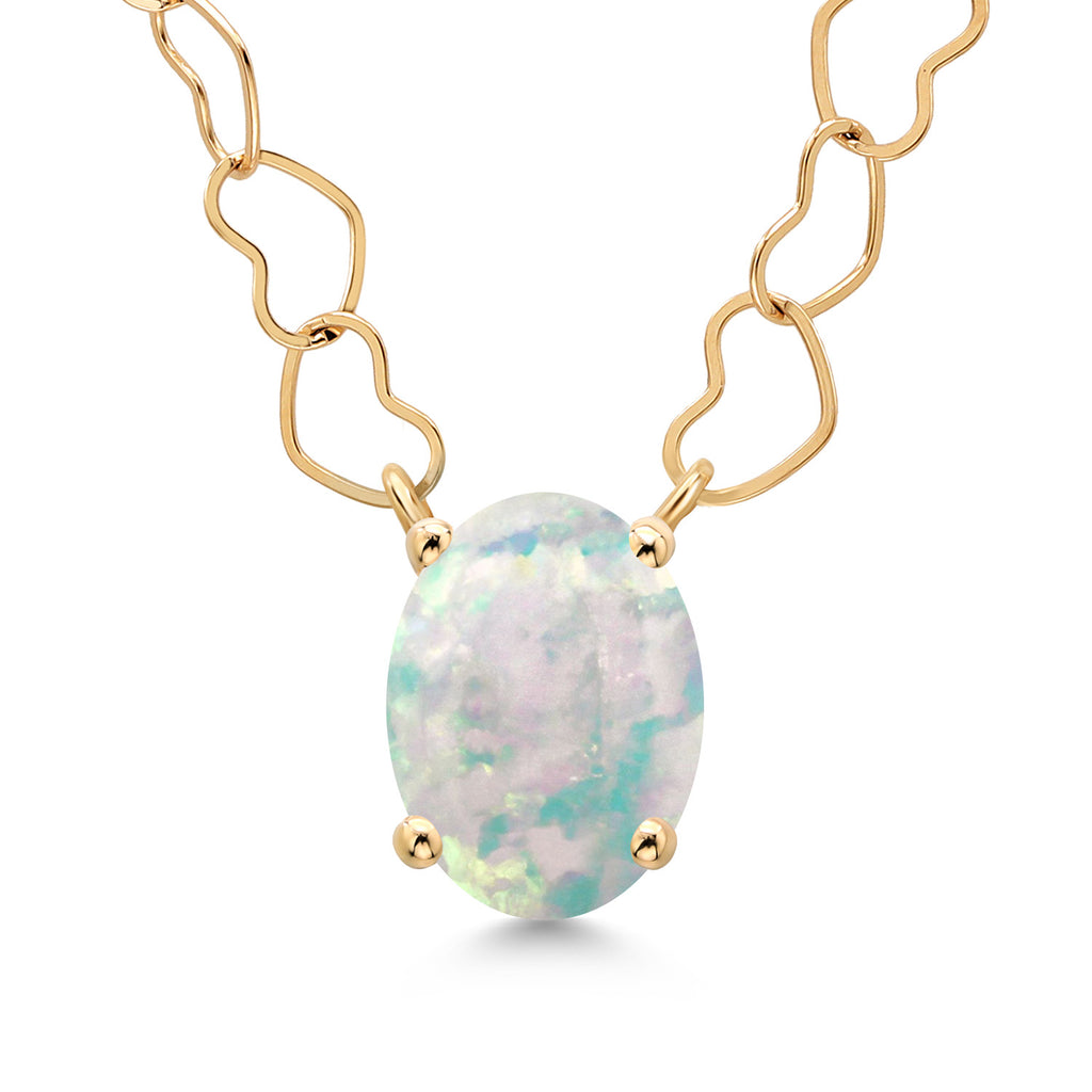 White Opal-Cabochon - October_Necklace in 14K Yellow Gold
