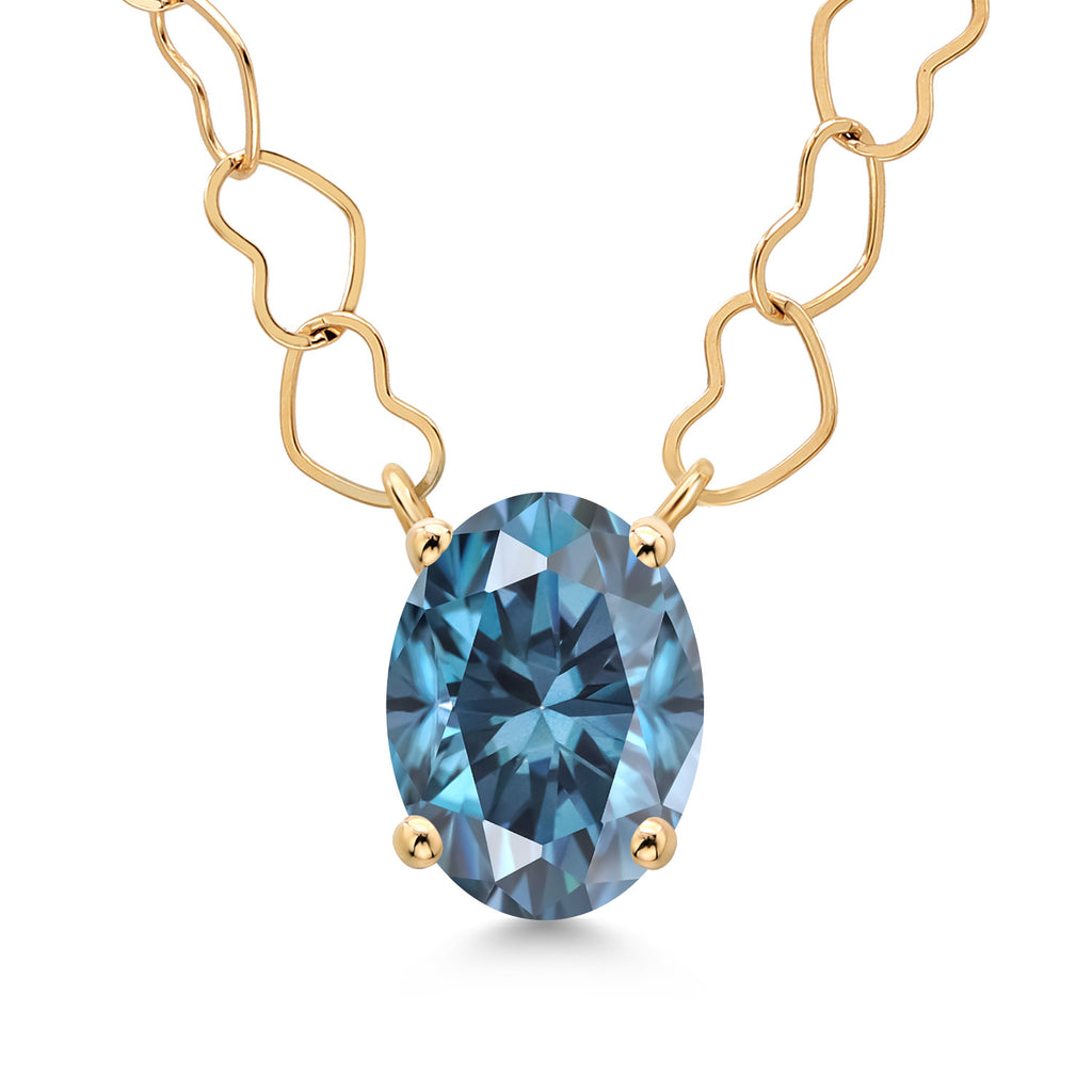 Persian Blue Moissanite - April_Necklace in 14K Yellow Gold