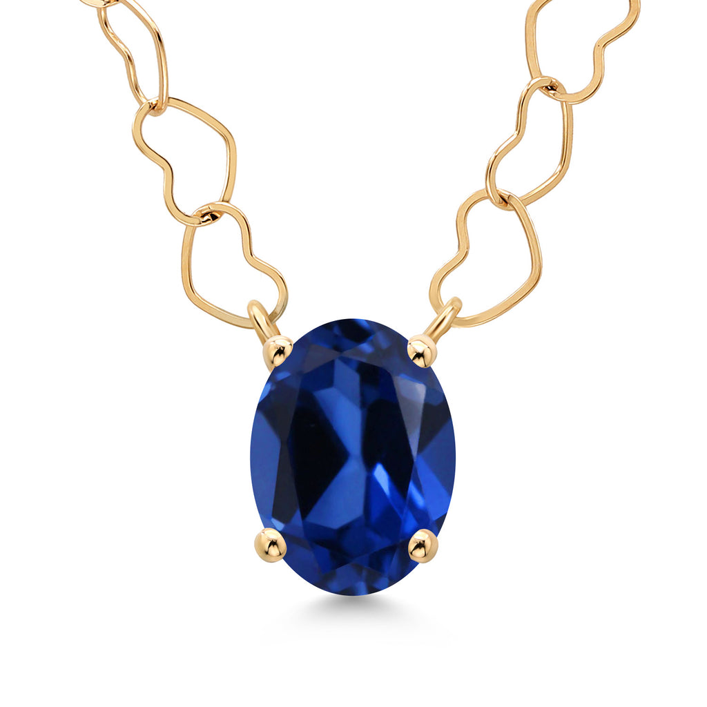 Blue Created Sapphire - September_Necklace in 14K Yellow Gold