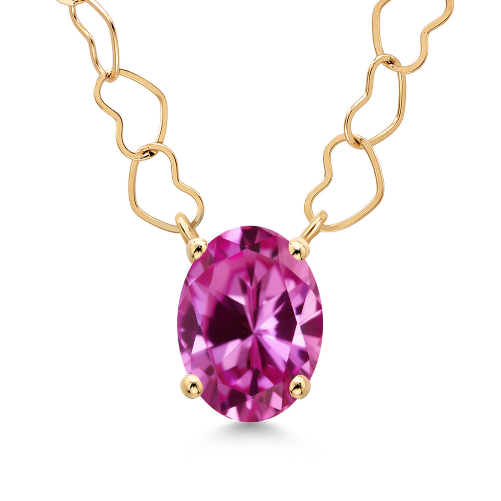 Pink Created Sapphire - September_Necklace in 14K Yellow Gold