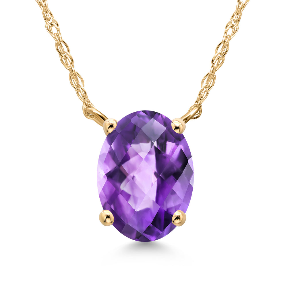 Amethyst-Checkerboard - February_Necklace in 14K Yellow Gold