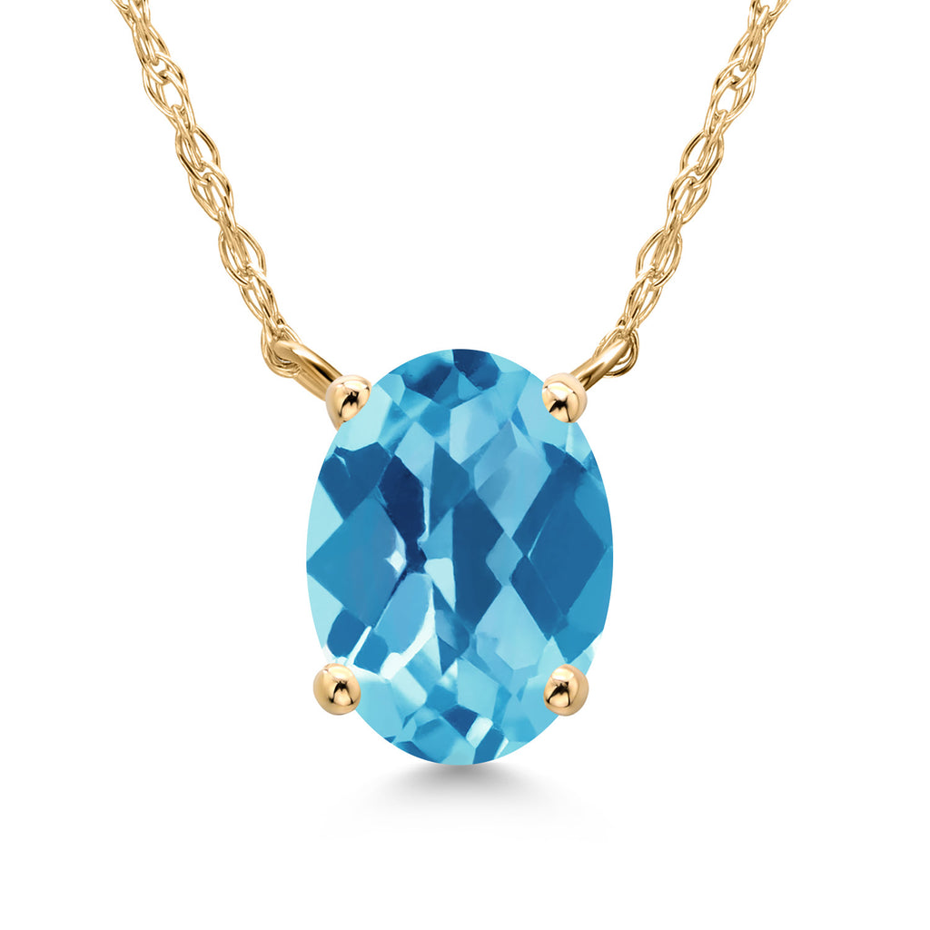 Swiss Blue Topaz-Checkerboard - November_Necklace in 14K Yellow Gold