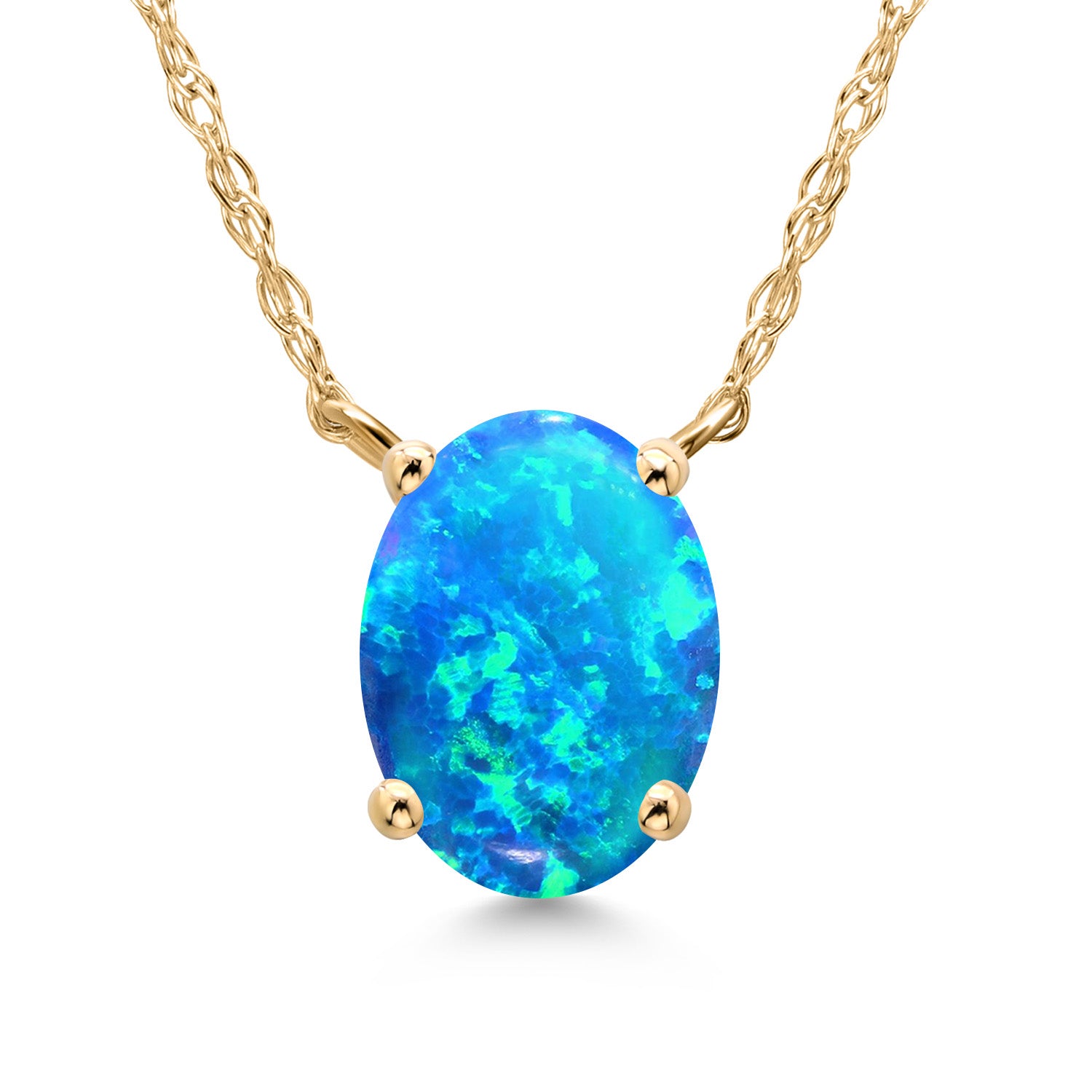 Blue Simulated Opal - October_Necklace in 14K Yellow Gold