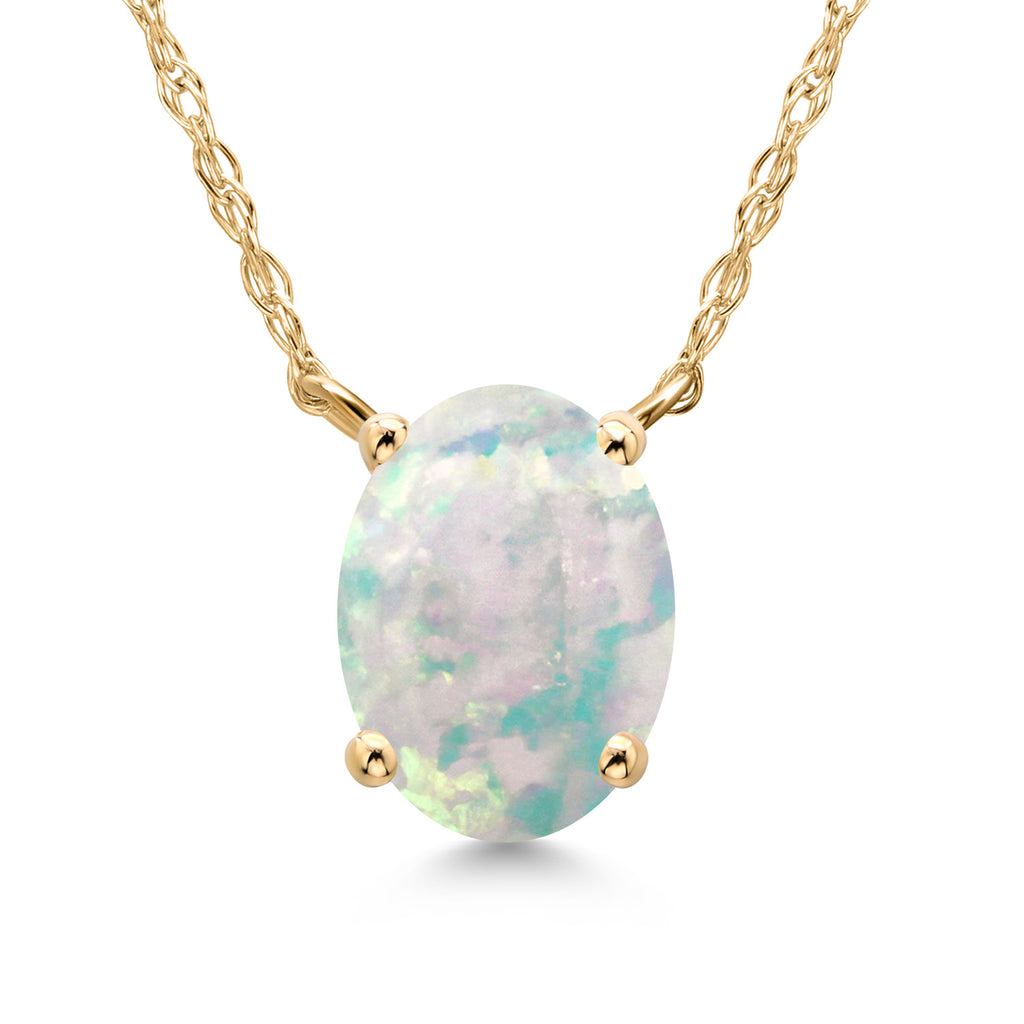 White Opal-Cabochon - October_Necklace in 14K Yellow Gold