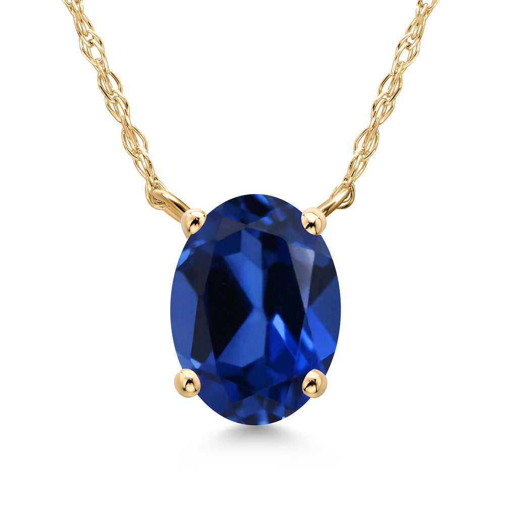 Blue Created Sapphire - September_Necklace in 14K Yellow Gold