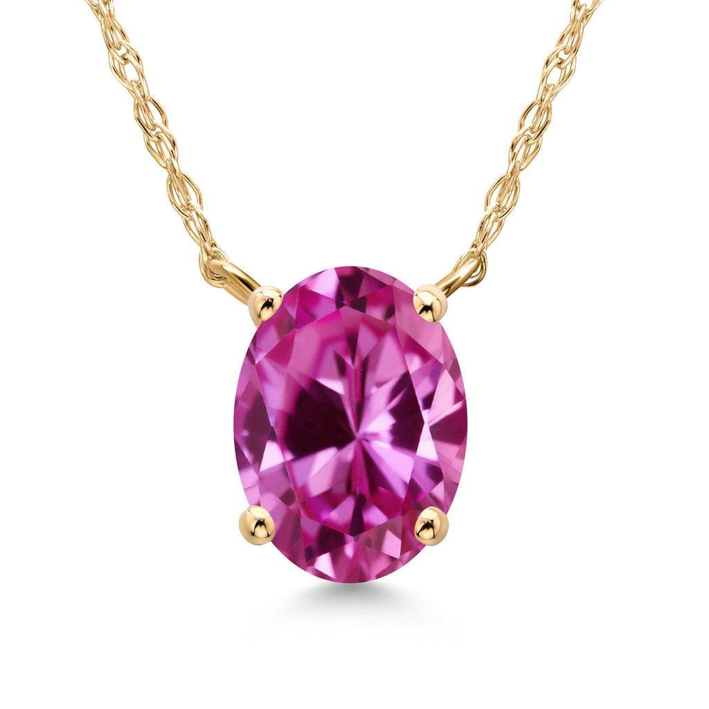 Pink Created Sapphire - September_Necklace in 14K Yellow Gold
