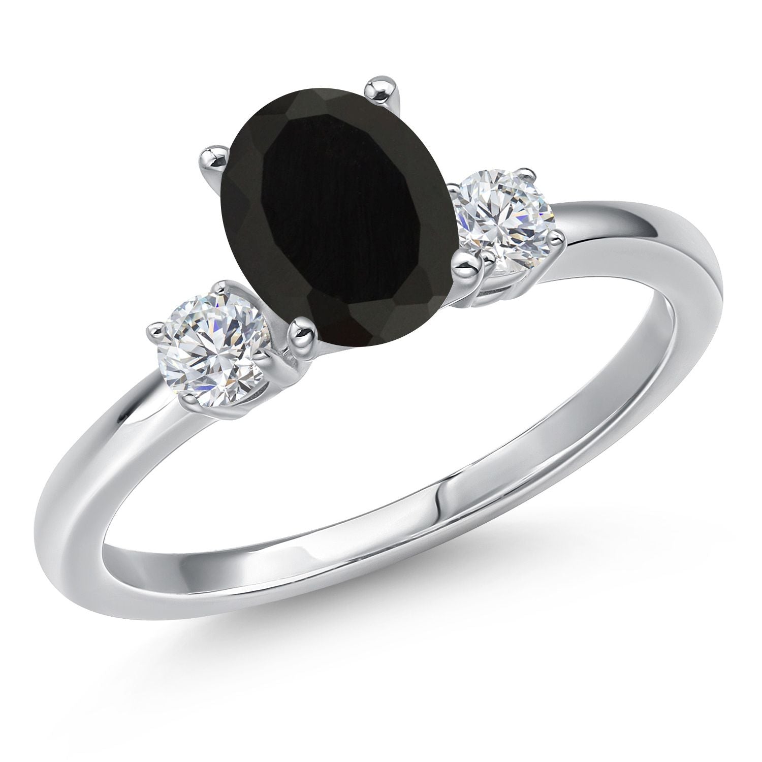 14K White Gold Black Onyx and White Lab Grown Diamond Engagement Ring For Women | 1.80 Cttw | Oval 8X6MM | Gemstone December Birthstone | Available in Size 5,6,7,8,9