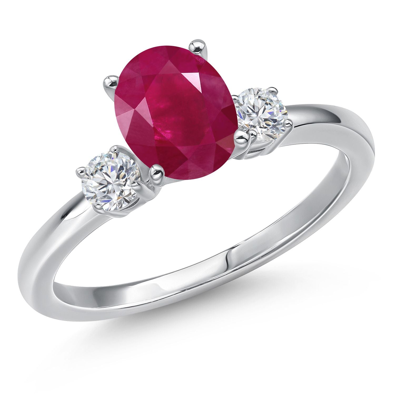 14K White Gold Red Ruby and White Lab Grown Diamond Engagement Ring For Women | 1.80 Cttw | Oval 8X6MM | Gemstone July Birthstone | Available in Size 5,6,7,8,9