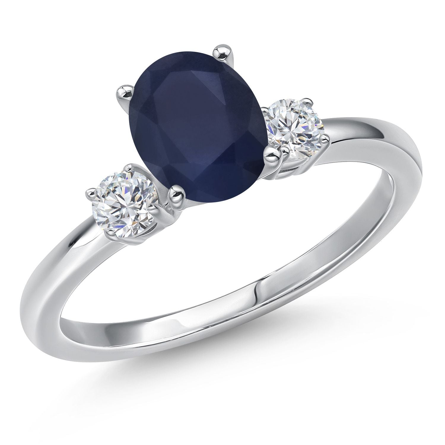 14K White Gold Blue Sapphire and White Lab Grown Diamond 3-Stone Engagement Ring For Women | 2.00 Cttw | Oval 8X6MM | Gemstone September Birthstone | Available in Size 5,6,7,8,9