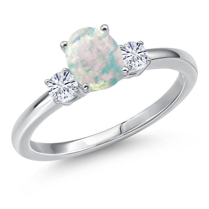 White Opal-Cabochon - October_8_Ring in 14K White Gold