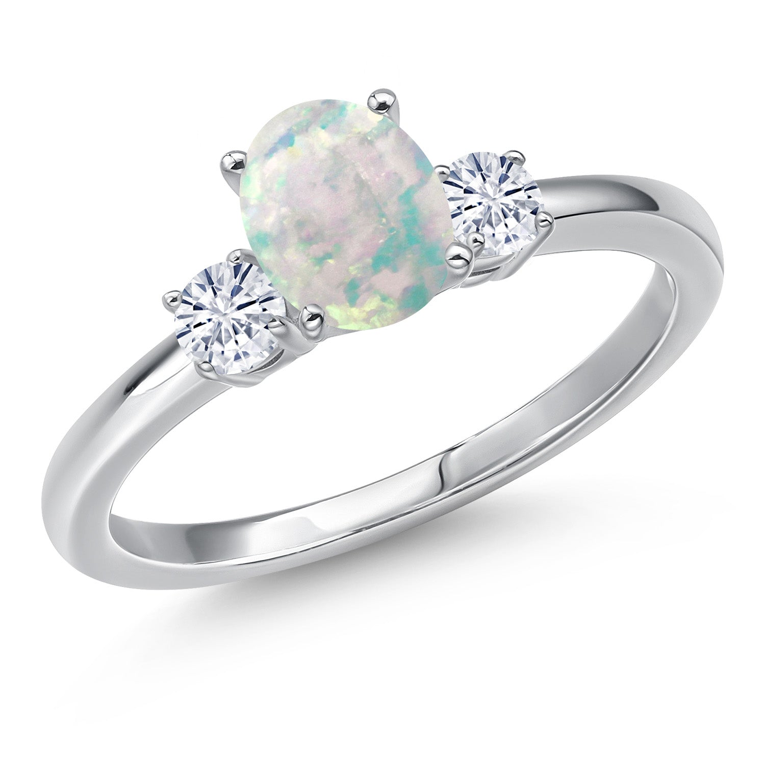 White Opal-Cabochon - October_6_Ring in 14K White Gold