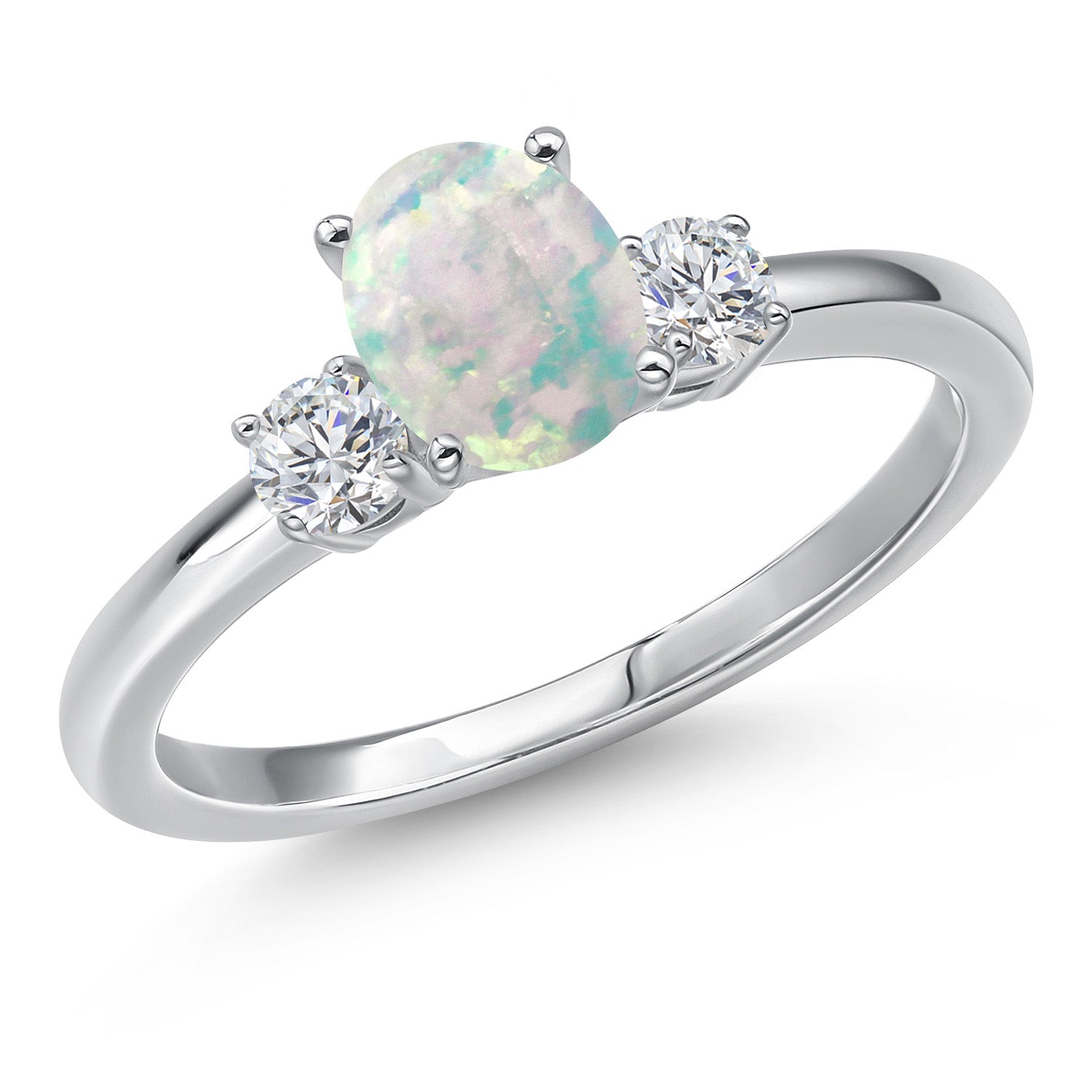 White Opal-Cabochon - October_7_Ring in 14K White Gold