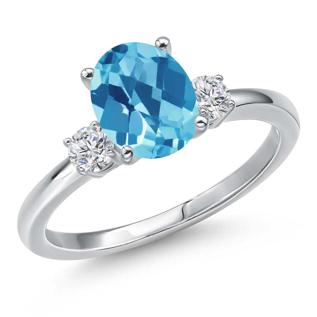 Swiss Blue Topaz-Checkerboard - November_7_Ring in 14K White Gold