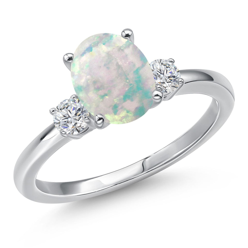 White Opal-Cabochon - October_5_Ring in 14K White Gold