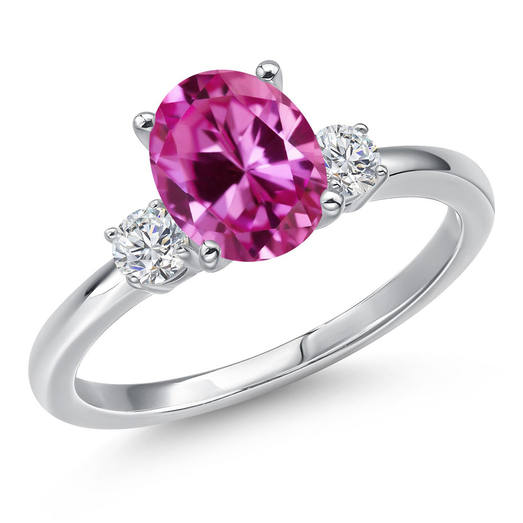 Pink Created Sapphire - September_8_Ring in 14K White Gold