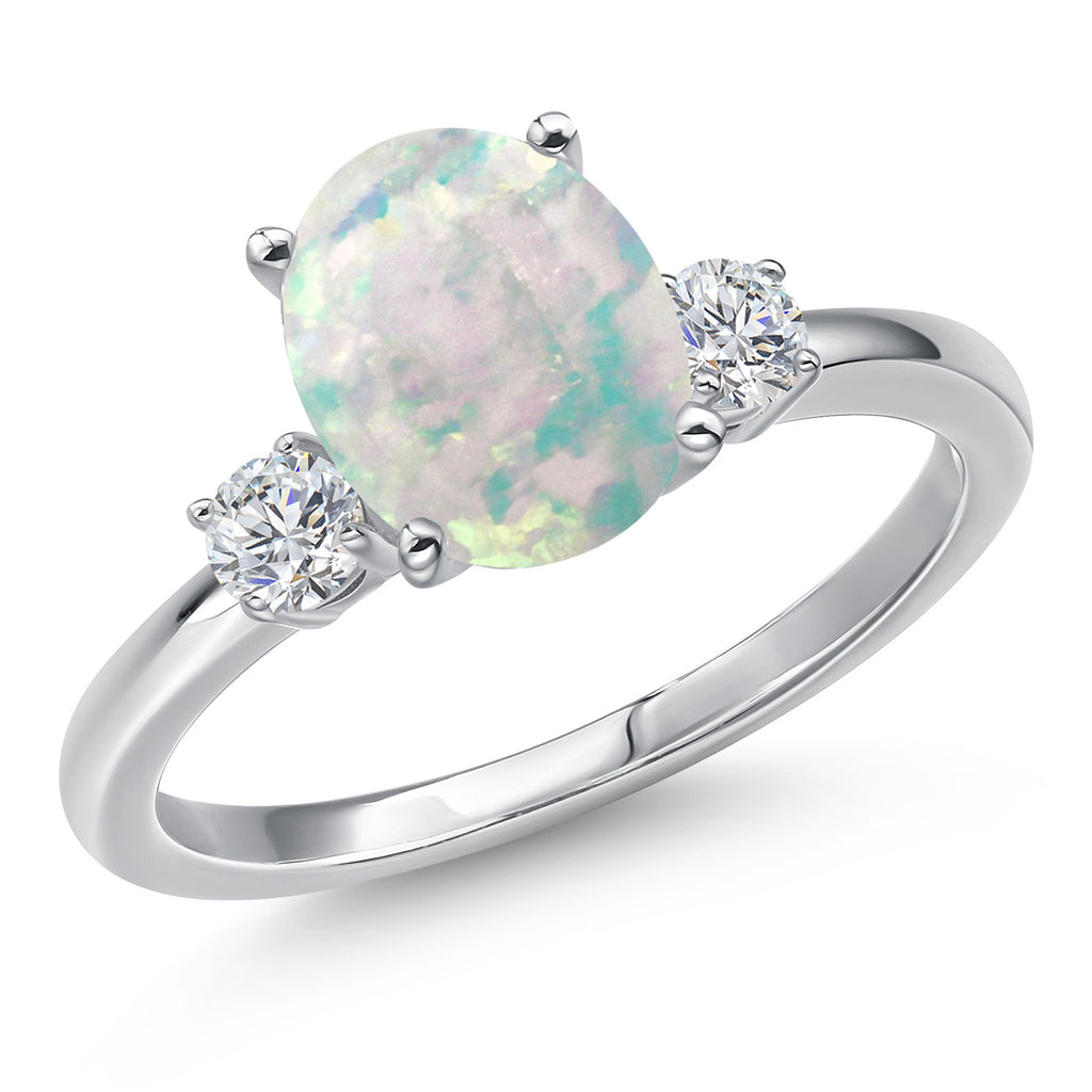White Opal-Cabochon - October_7_Ring in 14K White Gold