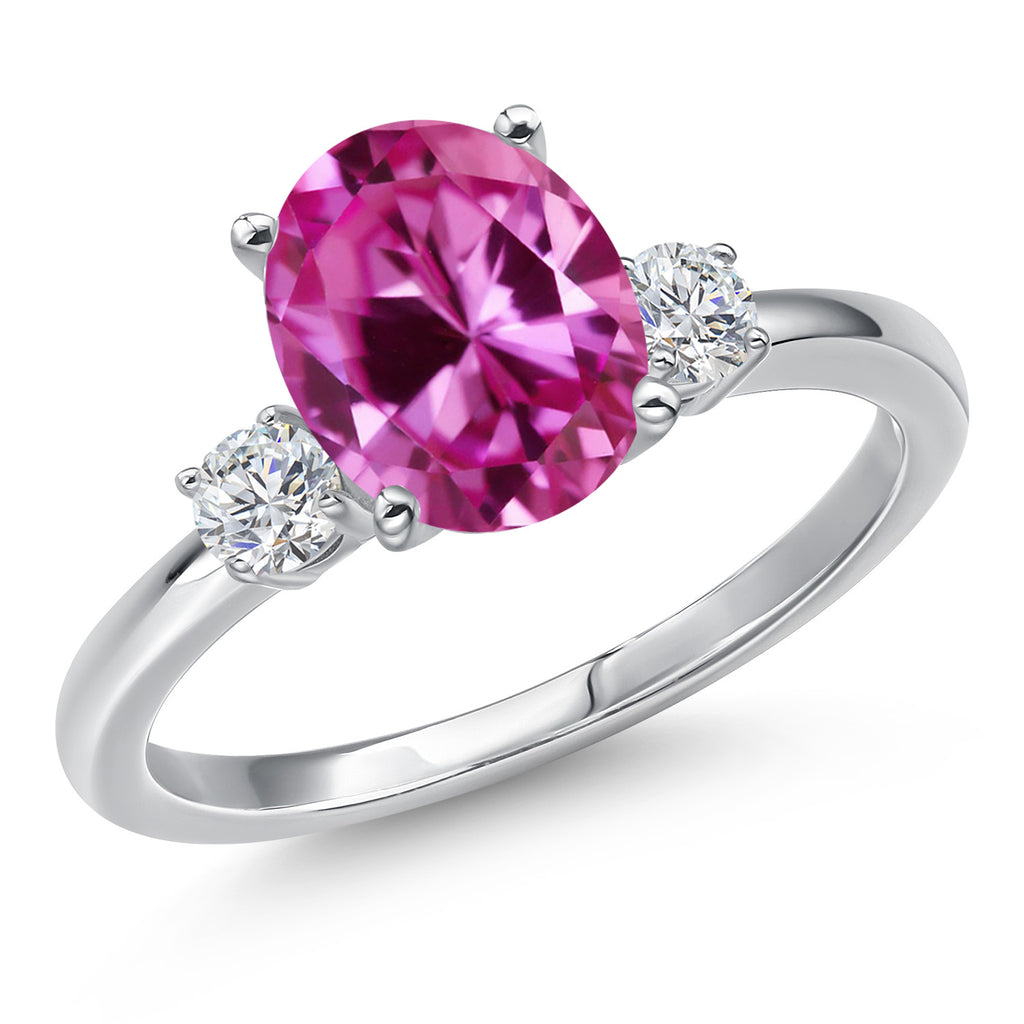 Pink Created Sapphire - September_9_Ring in 14K White Gold