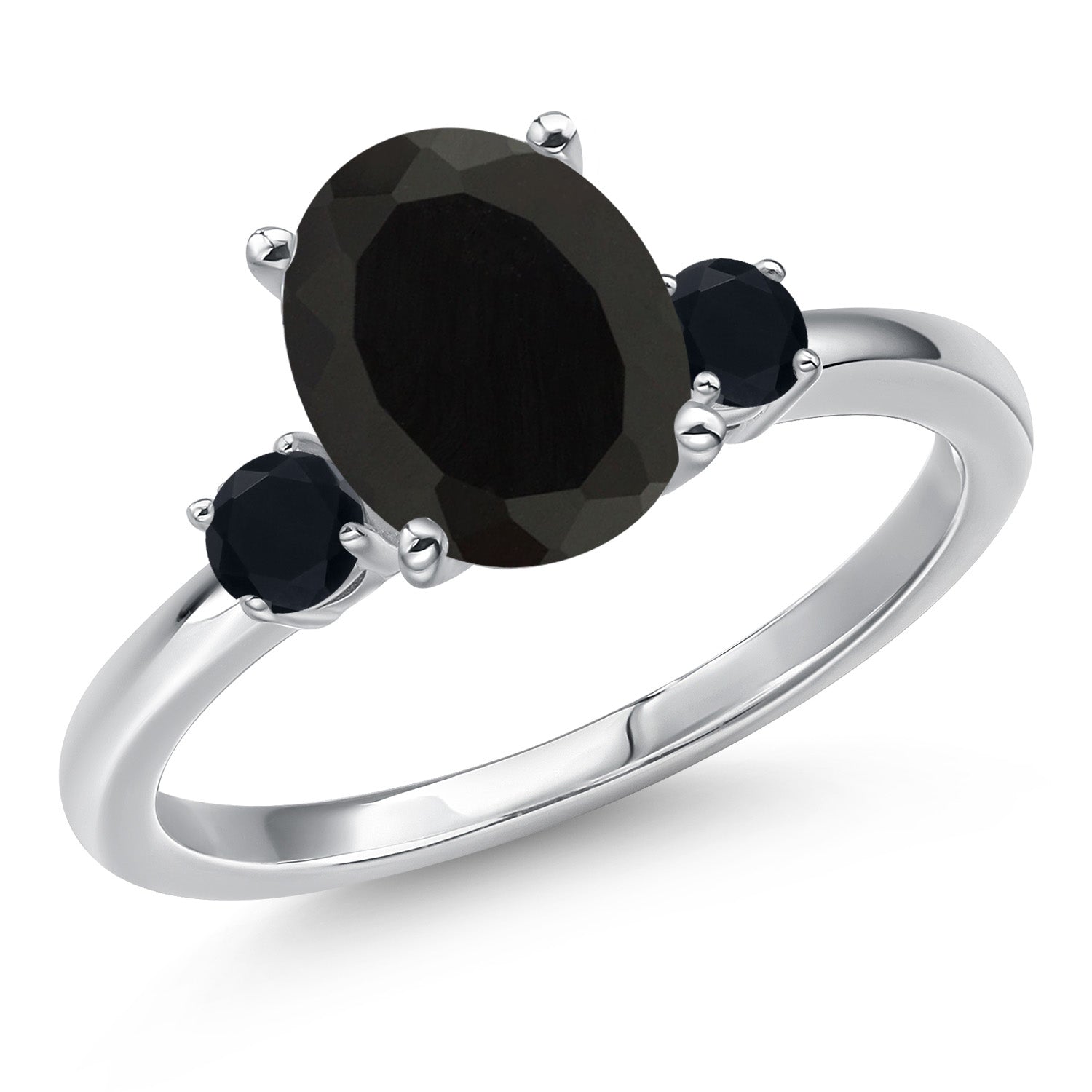 14K White Gold Black Onyx Engagement Ring For Women | 2.70 Cttw | Oval 10X8MM | Gemstone December Birthstone | Available in Size 5,6,7,8,9