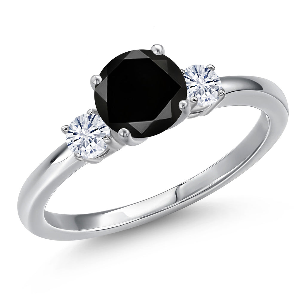 Gem Stone King 14K White Gold 6.5MM Gemstone Birthstone and 3MM White Moissanite 3-Stone Engagement Ring | Three-Stone Wedding Anniversary Promise Ring For Women | Available In Size 5, 6, 7, 8, 9