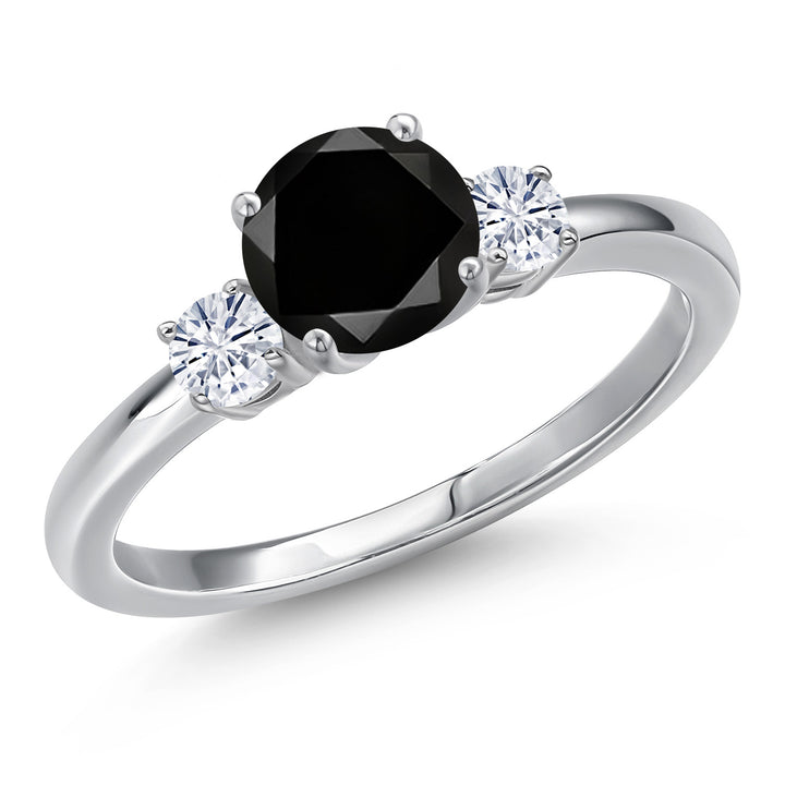 Gem Stone King 14K White Gold 6.5MM Gemstone Birthstone and 3MM White Moissanite 3-Stone Engagement Ring | Three-Stone Wedding Anniversary Promise Ring For Women | Available In Size 5, 6, 7, 8, 9