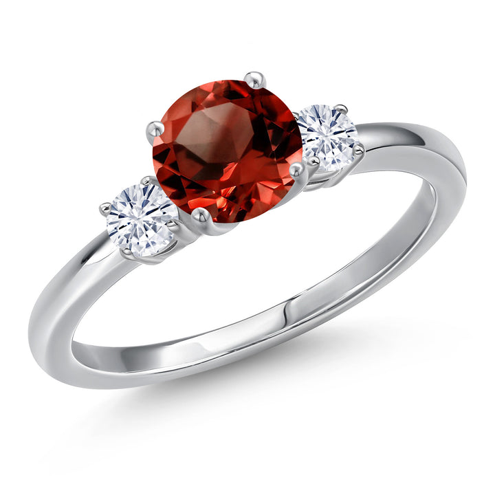 Gem Stone King 14K White Gold 6.5MM Gemstone Birthstone and 3MM White Moissanite 3-Stone Engagement Ring | Three-Stone Wedding Anniversary Promise Ring For Women | Available In Size 5, 6, 7, 8, 9