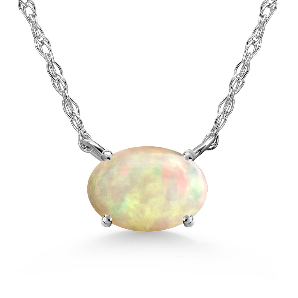 Ethiopian Opal-Cabochon - October_Necklace in 10K White Gold