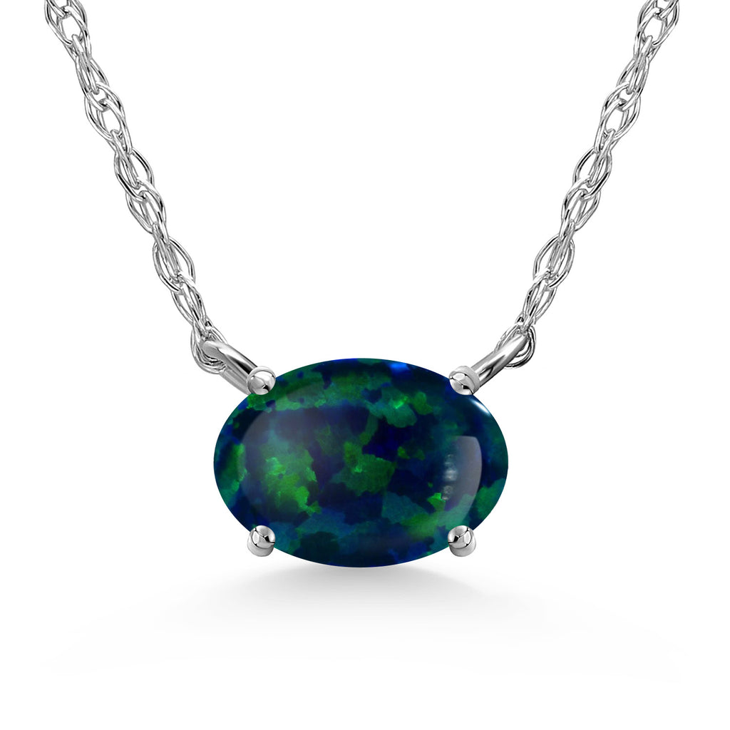 Green Simulated Opal-Cabochon - October_Necklace in 10K White Gold