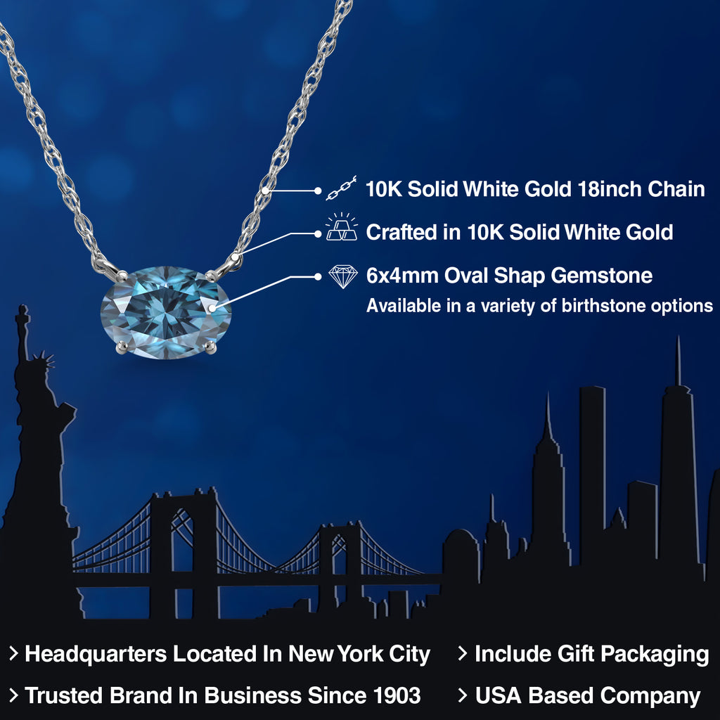 Persian Blue Moissanite - April_Necklace in 10K White Gold