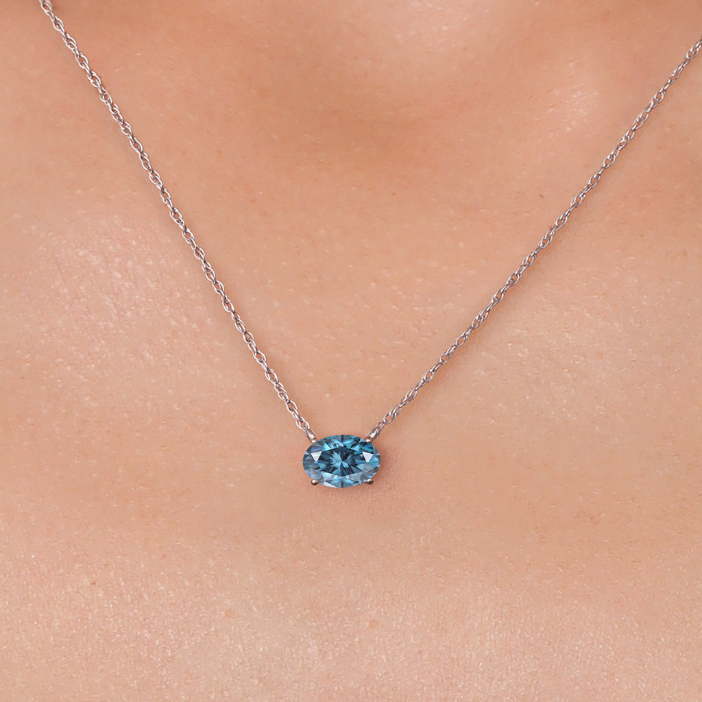 Persian Blue Moissanite - April_Necklace in 10K White Gold