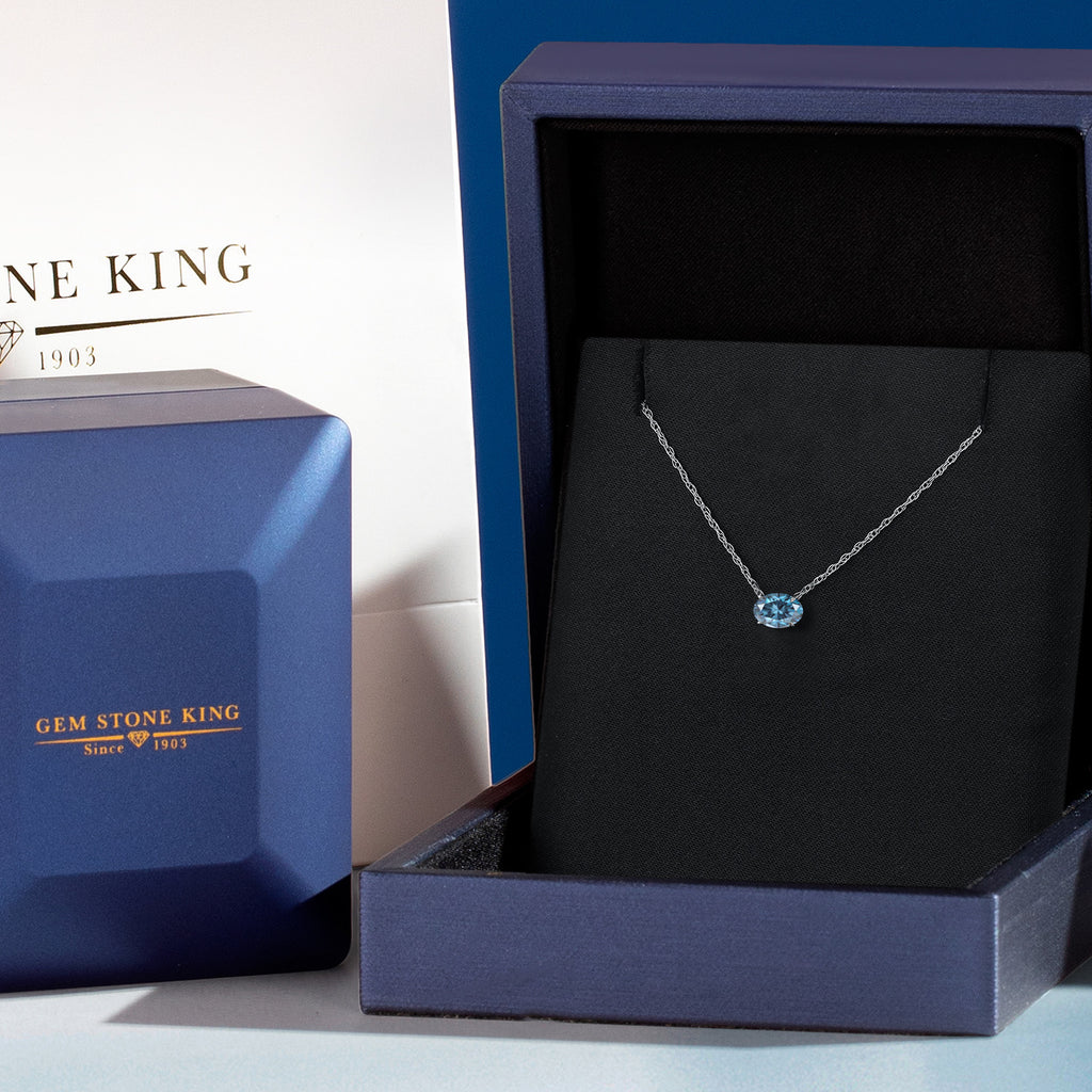 Persian Blue Moissanite - April_Necklace in 10K White Gold