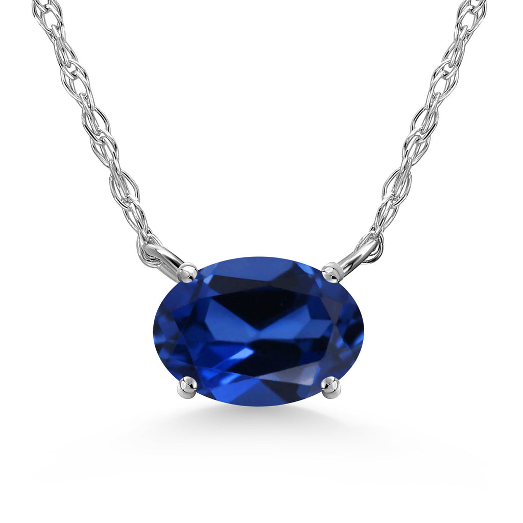 Blue Created Sapphire - September_Necklace in 10K White Gold