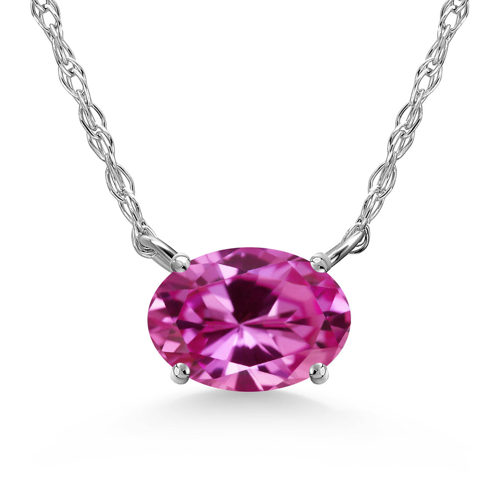 Pink Created Sapphire - September_Necklace in 10K White Gold