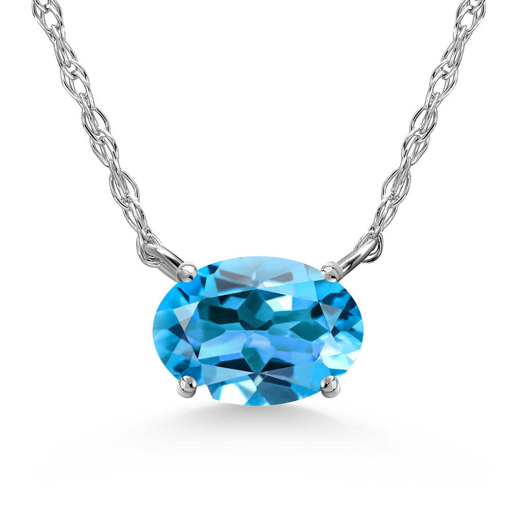 Swiss Blue Topaz - November_Necklace in 10K White Gold