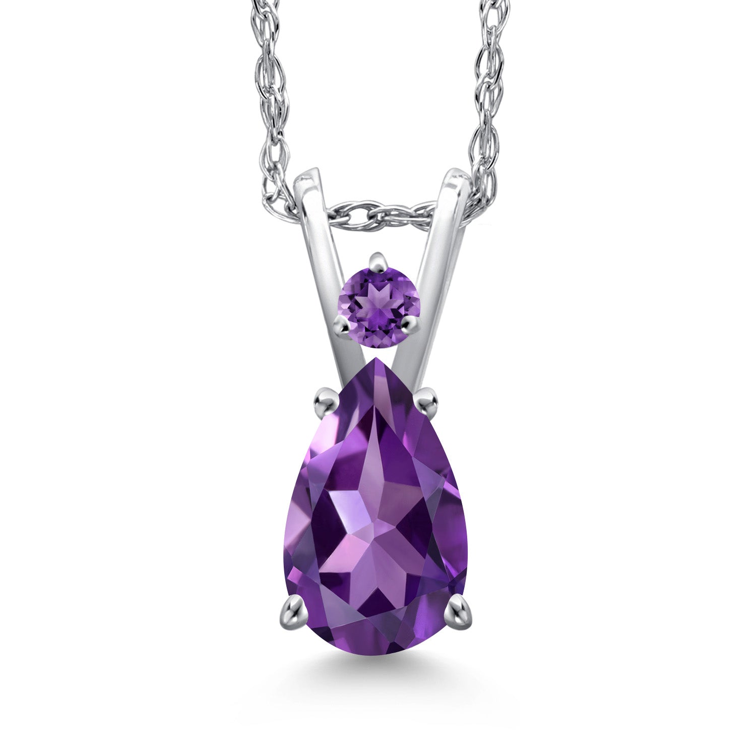 14K White Gold Purple Amethyst Pendant Necklace for Women | 0.66 Cttw | Gemstone February Birthstone | Pear Shape 7X5MM | With 18 Inch Chain