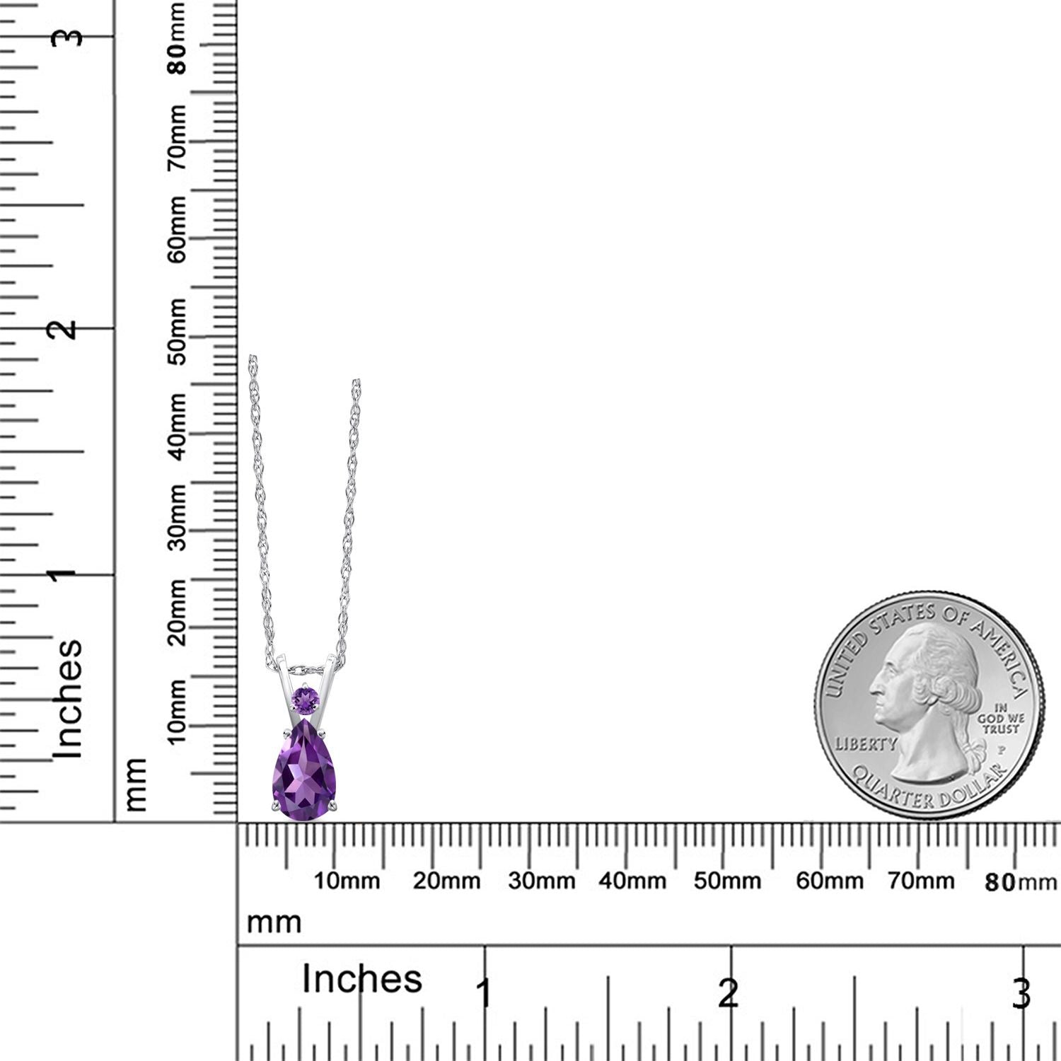 14K White Gold Purple Amethyst Pendant Necklace for Women | 0.66 Cttw | Gemstone February Birthstone | Pear Shape 7X5MM | With 18 Inch Chain